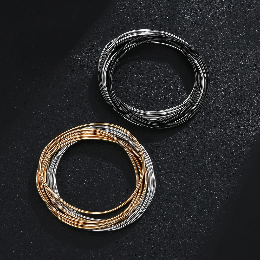 Metal Stainless Steel Waterproof Spring Mixed Color Expandable Bracelet Classic Guitar String Annular Charm Jewelry Unisex Gifts