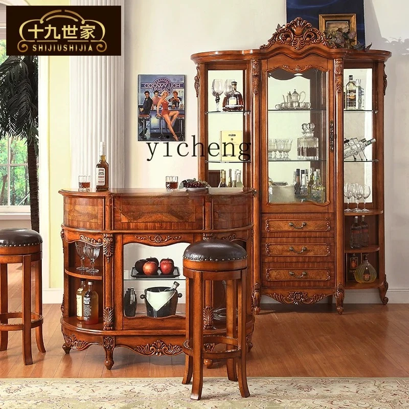 GZ-8    Bar Table European Solid Wood Bar Counter Living Room Household Semicircular Water Bar Counter Foyer Cabinet