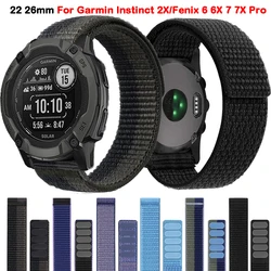 Pulseira de nylon para pulseira Garmin Instinct 2X, pulseira de relógio inteligente, pulseira, Fenix 7X, 7, 6, 6X Pro, 5, 5X Plus, 26mm, 22mm