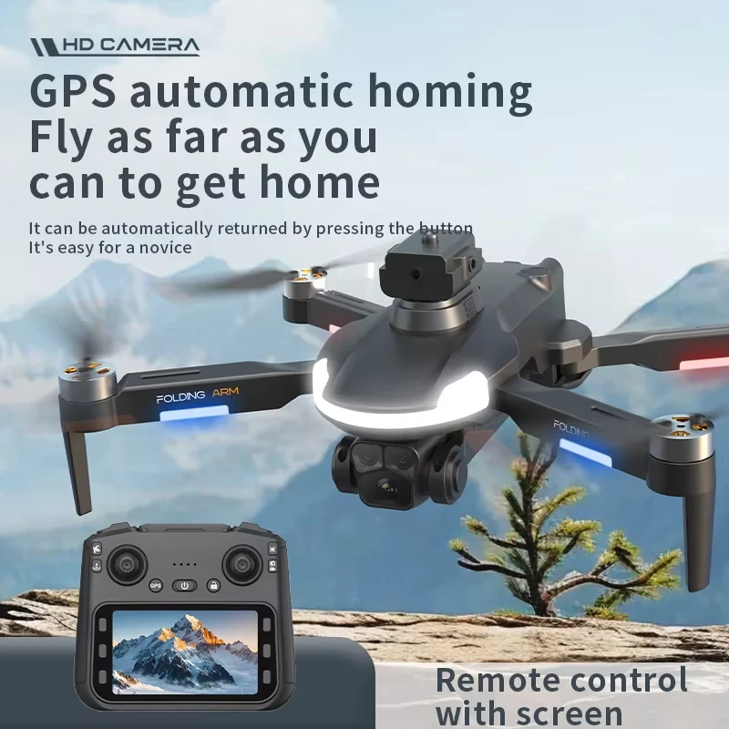 GPS Drone with 4K FPV Camera Obstacle Avoidance Night Flight LED Lights Large Screen Remote Control Toy Aerial Photography