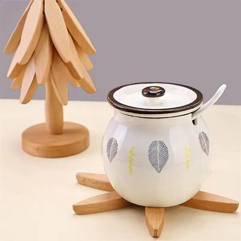 

Trivets Wooden Trivets For Hot Dishes Insulation Pad Tree Shape Trivet Set Coaster For Teapot Hot Pots Halloween Christmas
