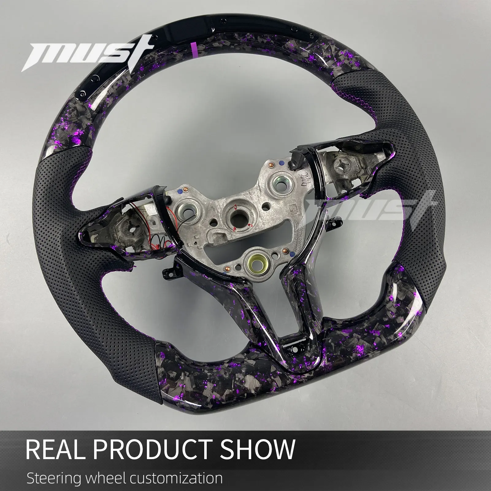 For Hyundai I30N I20N ElantraN N-line Customized Purple Flake Forged Carbon Fiber Steering Wheel Gearshift Lever Paddle Shifters