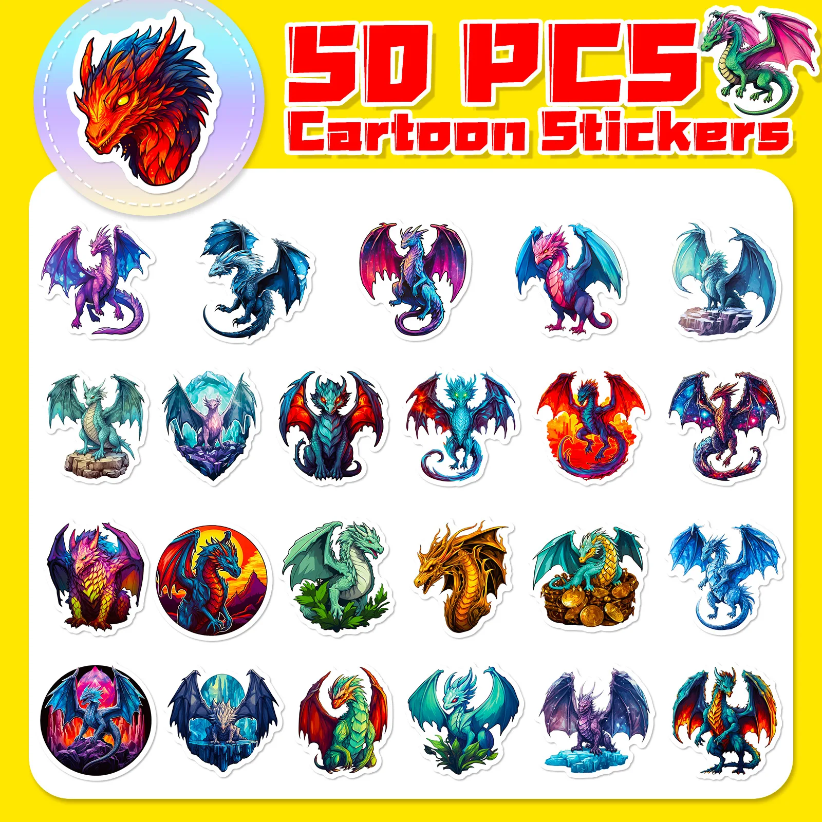 10/25/50pcs Flying Dragon Fires Cartoon Stickers Graffiti for Phone Laptop Guitar Helmet Travel Luggage Skateboard Car DIY