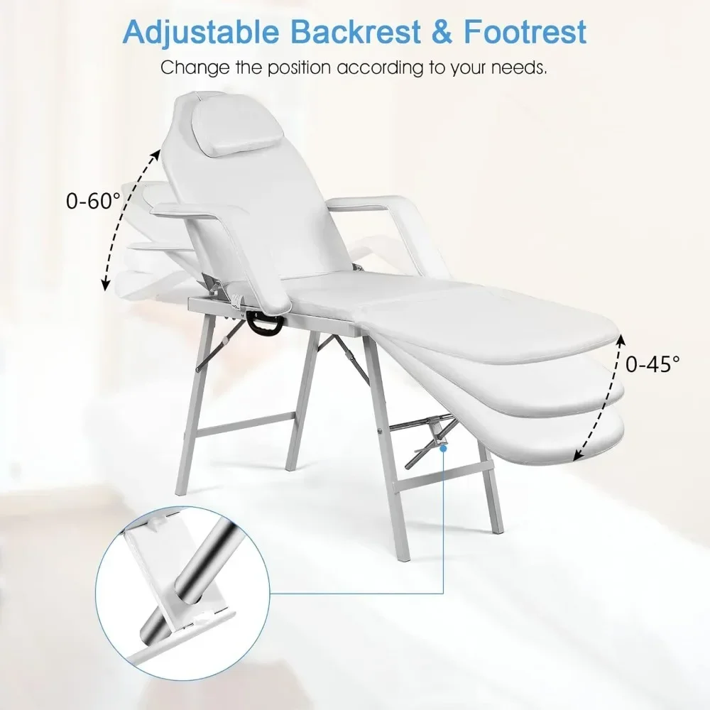 Cama de mesa de masaje Facial ajustable, silla de tatuaje de masaje de 73 pulgadas para Spa de belleza, mesa de cama de Spa plegable portátil con estuche de transporte