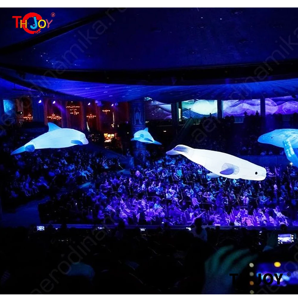 20ft Long Giant Blue Inflatable Dolphin With Led Light Big Hanging Up Dolphin Fish Inflatable For Decoration Toys