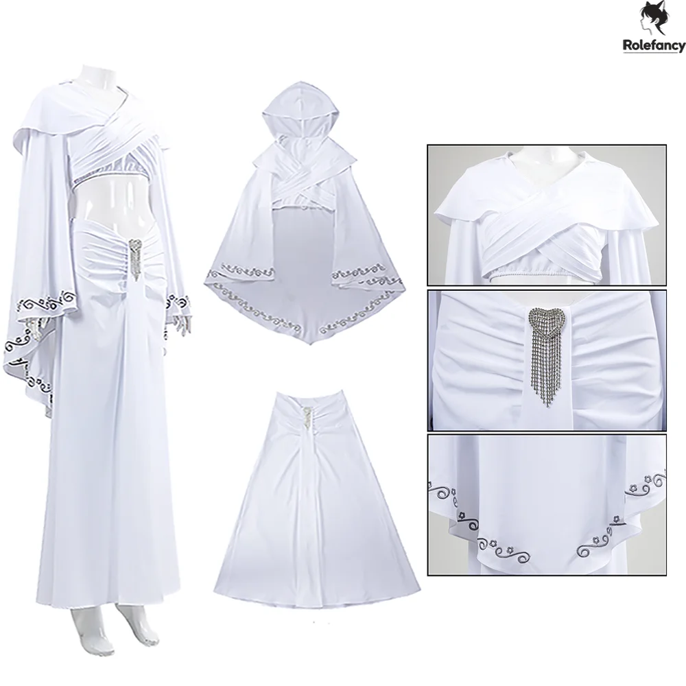 

Padme Cosplay Amidala Roleplay Costume White Dress Cloak Skirts Set Women’s Space Battle Halloween Carnival Party Disguise Suit