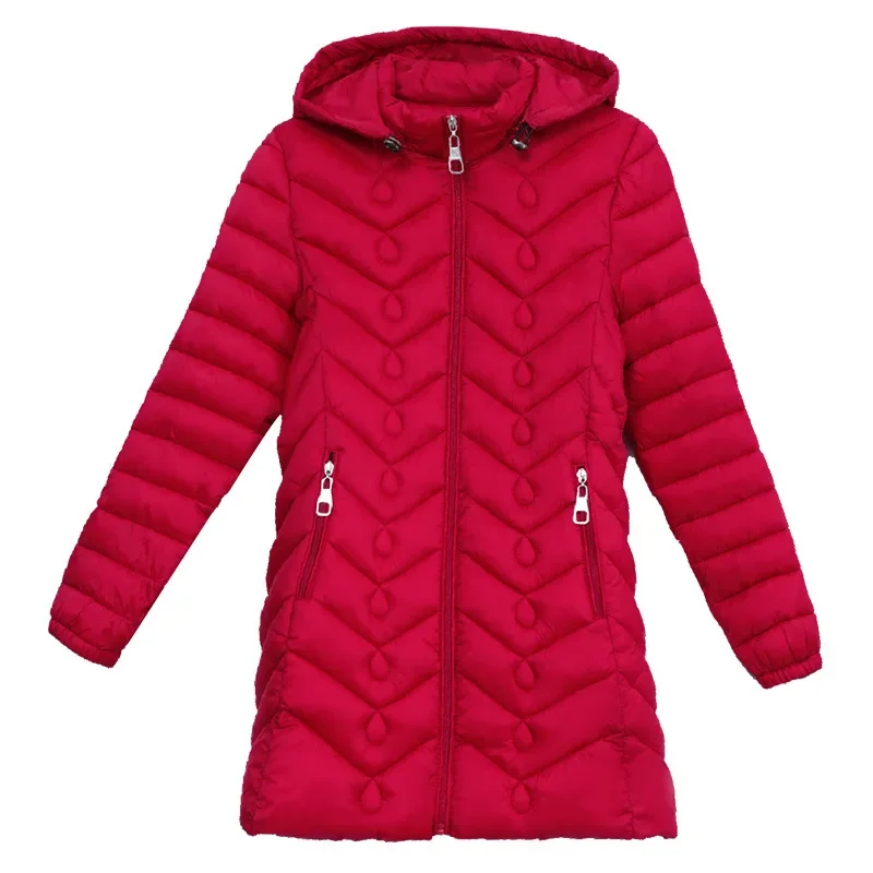 Giacca trapuntata leggera di stili medio lunghi Giacca con cerniere a maniche lunghe Nuovo cappotti imbottiti in cotone da donna di mezza età dimagranti con cappuccio