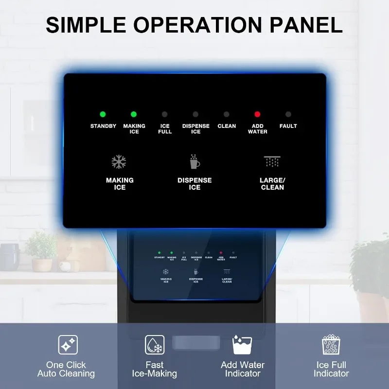 Nugget Ice Maker da banco Pellet tritato cubetti di ghiaccio masticabili 70 libbre/24 ore Dispenser di ghiaccio da banco in acciaio inossidabile