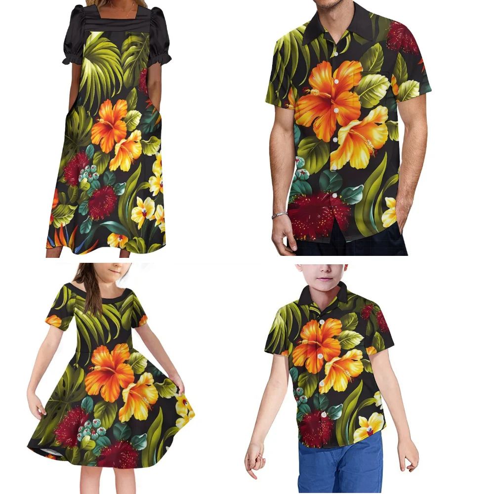 Hawaiian Family Party Set Mumumu Polynesian Women's Long Skirt Men's Boys' Shirt Girls' Dress Custom Pattern