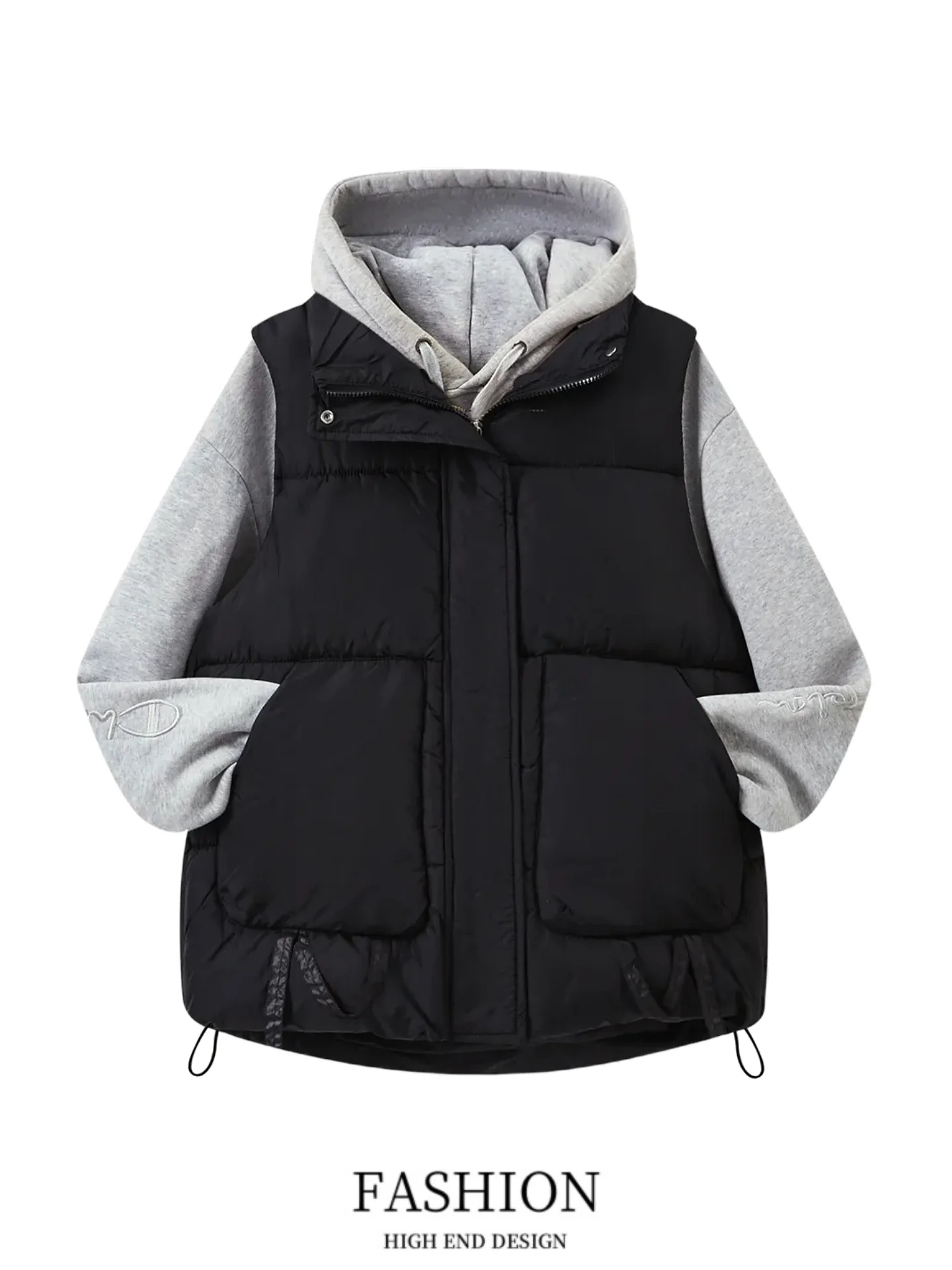 플러스 사이즈 스탠드 칼라 다운 코튼 베스트 여성용 가을 겨울 패션 루즈핏 다용도 어깨 패드 베스트 아우터웨어