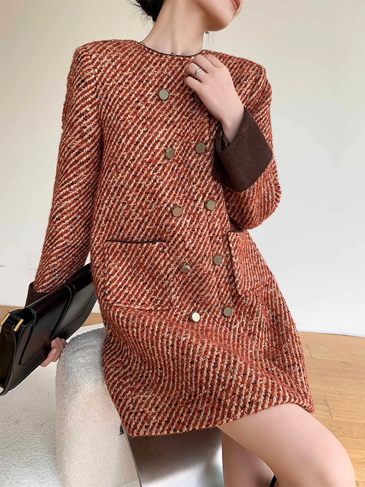 Falda de mujer Otoño e Invierno estilo Retro francés vestidos de Tweed de lana de alta sociedad