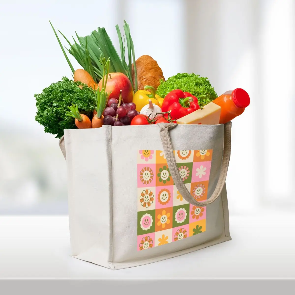 Cheery Floral Checks Tote Bag Women's shopper Canvas stote bag Shopper handbag hand bag