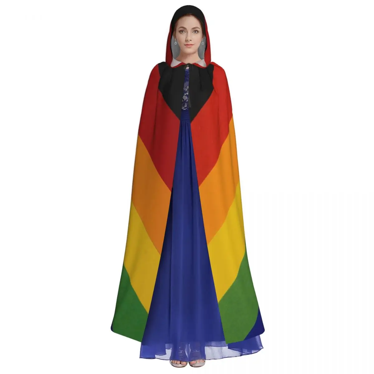 Vintage LGBT Feel Rainbow Hooded Everak Coat, Halloween Cosplay Costume, Vampire, SAFWizard Cape, Gown Party