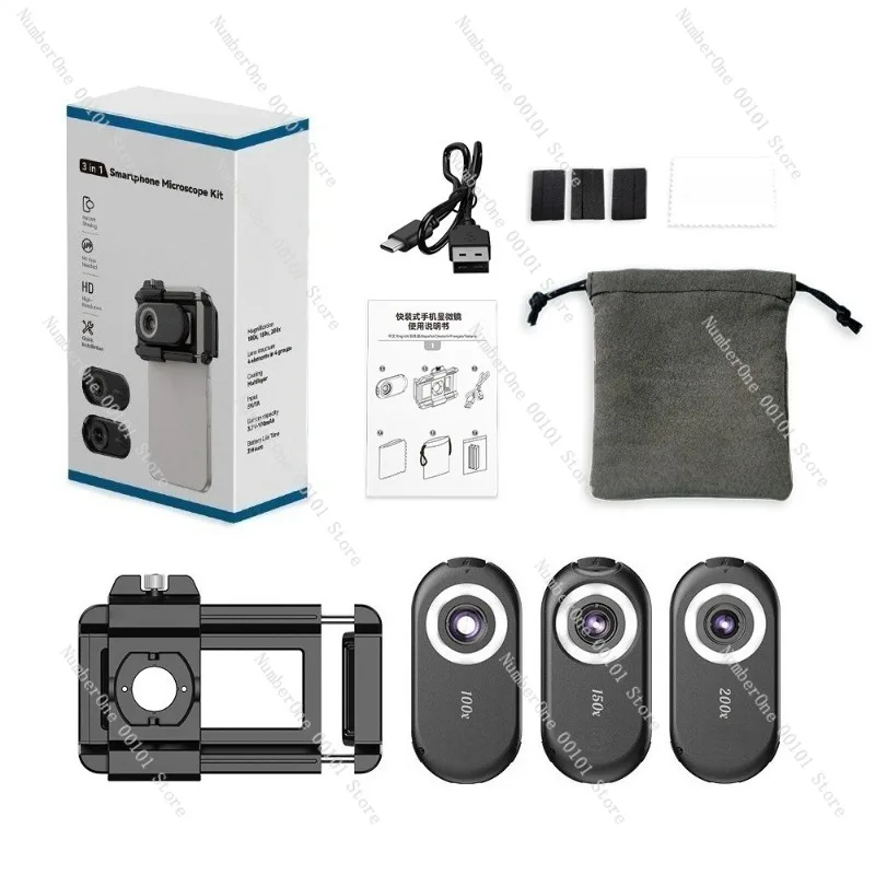Mobile Phone Microscope,200X Optical Magnification,Portable HD Biological and Textile Research Lens for Skin Examination