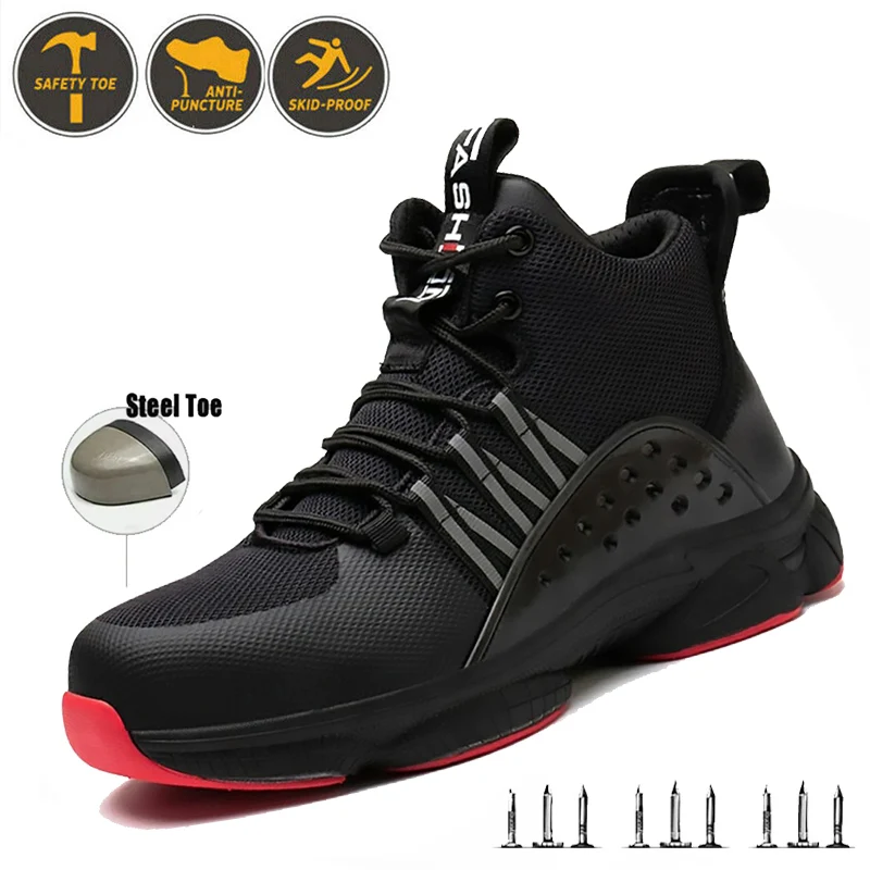 

Mens Work Shoes Steel Toe Protective Boots with Anti-Puncture Lightweight Breathable Safety Shoes Suitable for Exploitation site