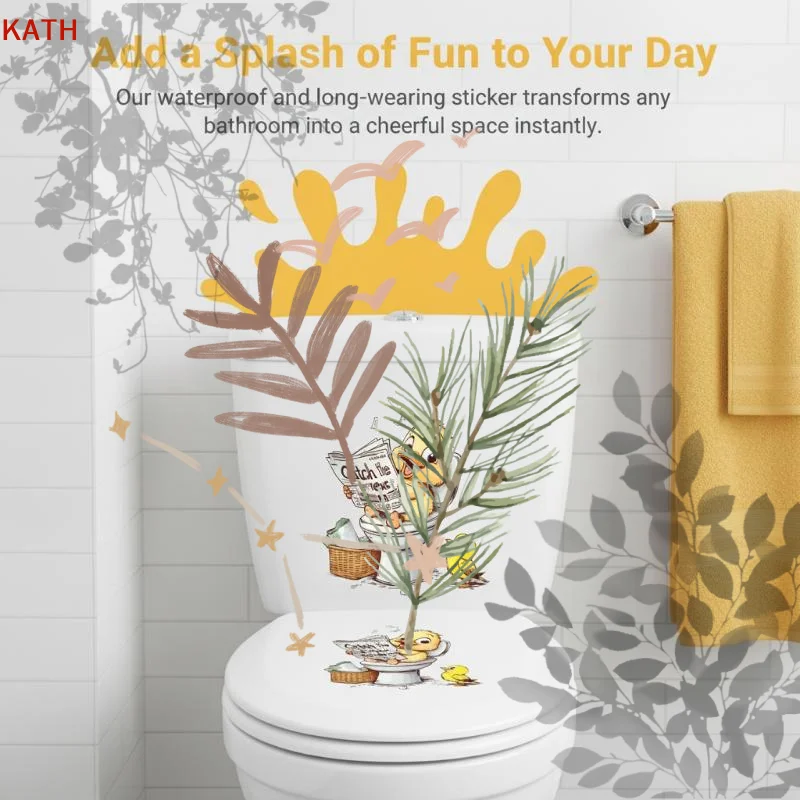 Funny Yellow Duck Reading Newspaper: Toilet Lid Decal Sticker Wallpapers Bathroom Decor Self-Adhesive