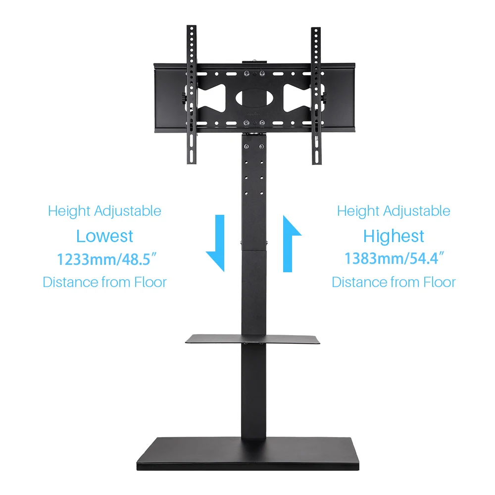 Swivel Floor TV Stand Mount Height Adjustable with Shelf and HD Cable for 32- 65 Inch LCD LED Flat Screen