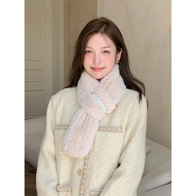 Rex rabbit hair hand-woven fur scarf Xiaoxiang celebrity style temperament warm autumn and winter new scarf women
