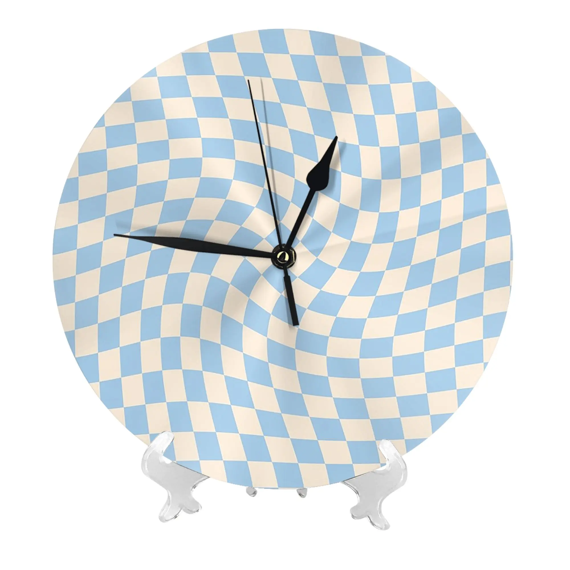 Check II - Baby Blue Twist Wall Clock Room Decoration Silent Round Clock for Bedroom Living Kitchen Home