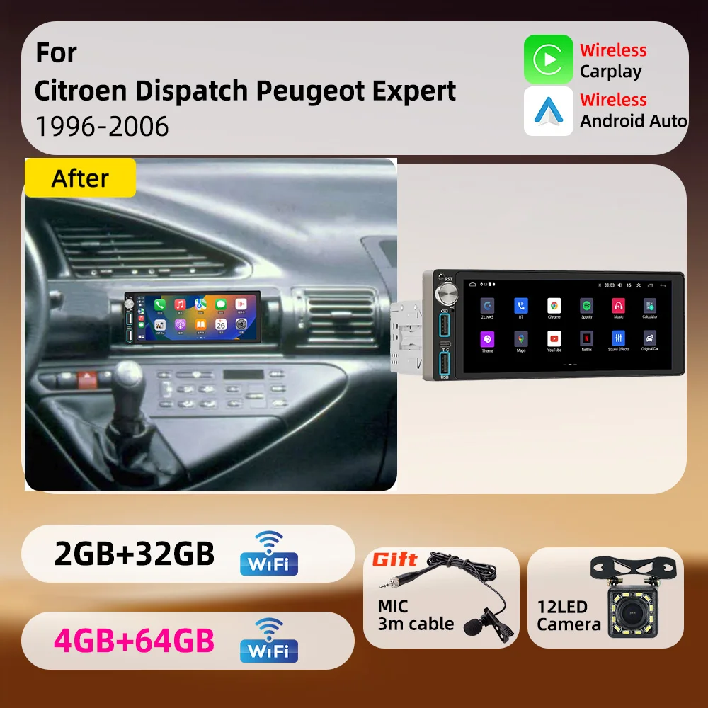 For Citroen Dispatch Peugeot Expert 1996-2006 Android 1Din Car Stereo 6.86 inch Screen Car Multimedia Autoradio Radio Head Unit