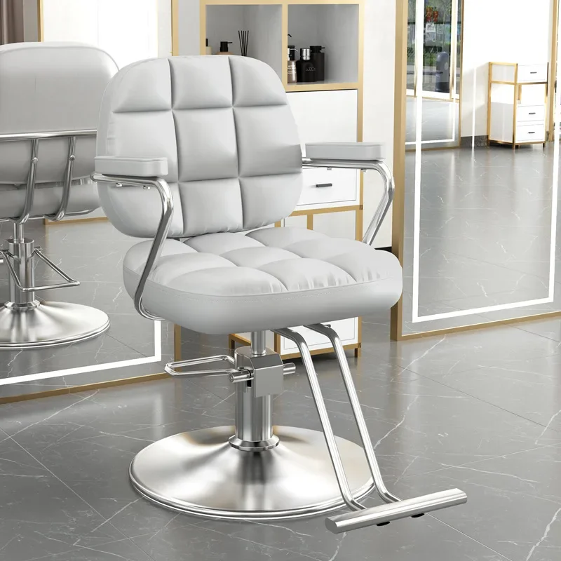 Modern Hydraulic Barber Chair Black Tufted PU Leather Gold Base Styling Chair with Footrest for Hair Salon Barber Shop