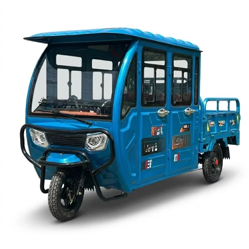 Electric freight tricycle, double cab, open body