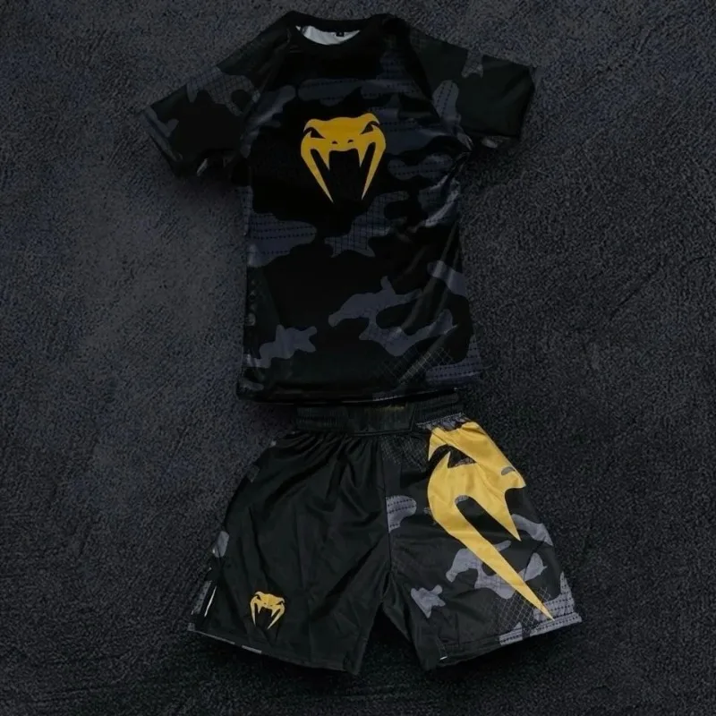 Image of Meistverkaufte Herren- und Damen-Outdoor-Sport-Freizeitsets mit Kurzarm-Oberteil und Kurzhose; Kampfsport- und Boxbekleidung