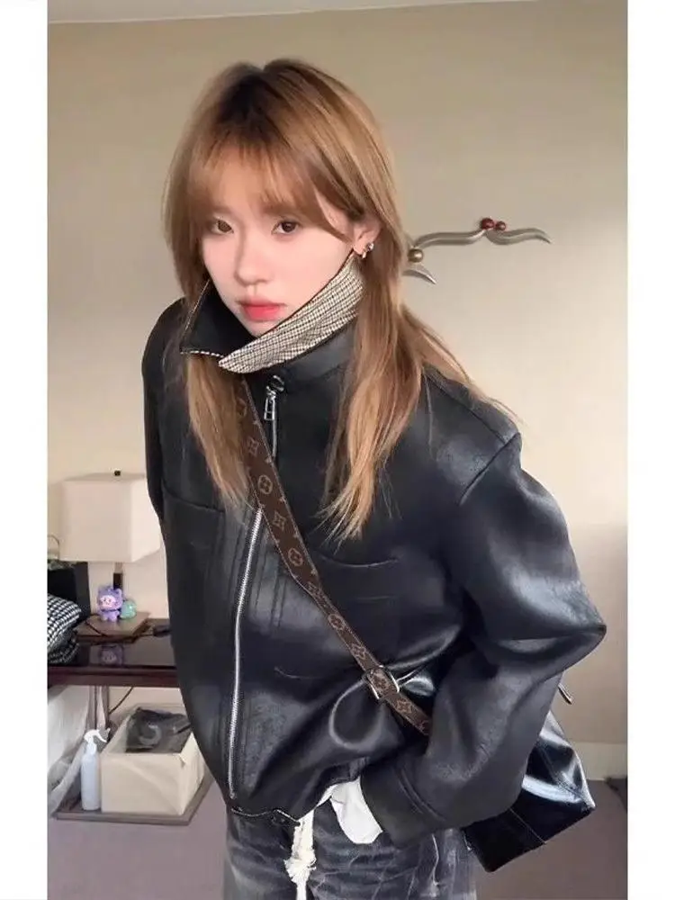 

Мужская кожаная куртка American Sport Hunt, весенне-осенняя мотоциклетная одежда, куртка CleanFit с клетчатым воротником, повседневная модная одежда