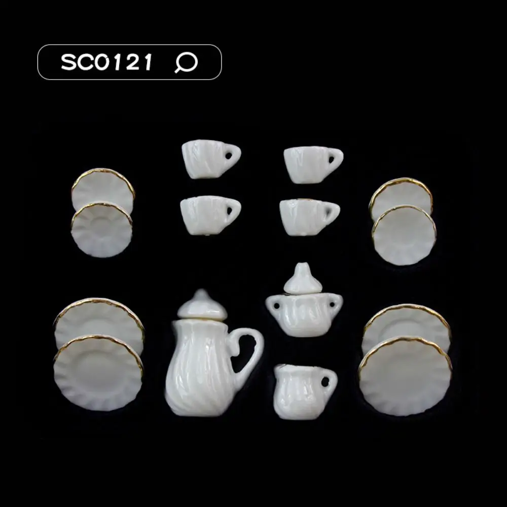 

Ceramic Dollhouse Miniature Tea Set Tableware Tray Doll House Cup Model Set Kettle Flower Miniature Porcelain Tea Cup Set