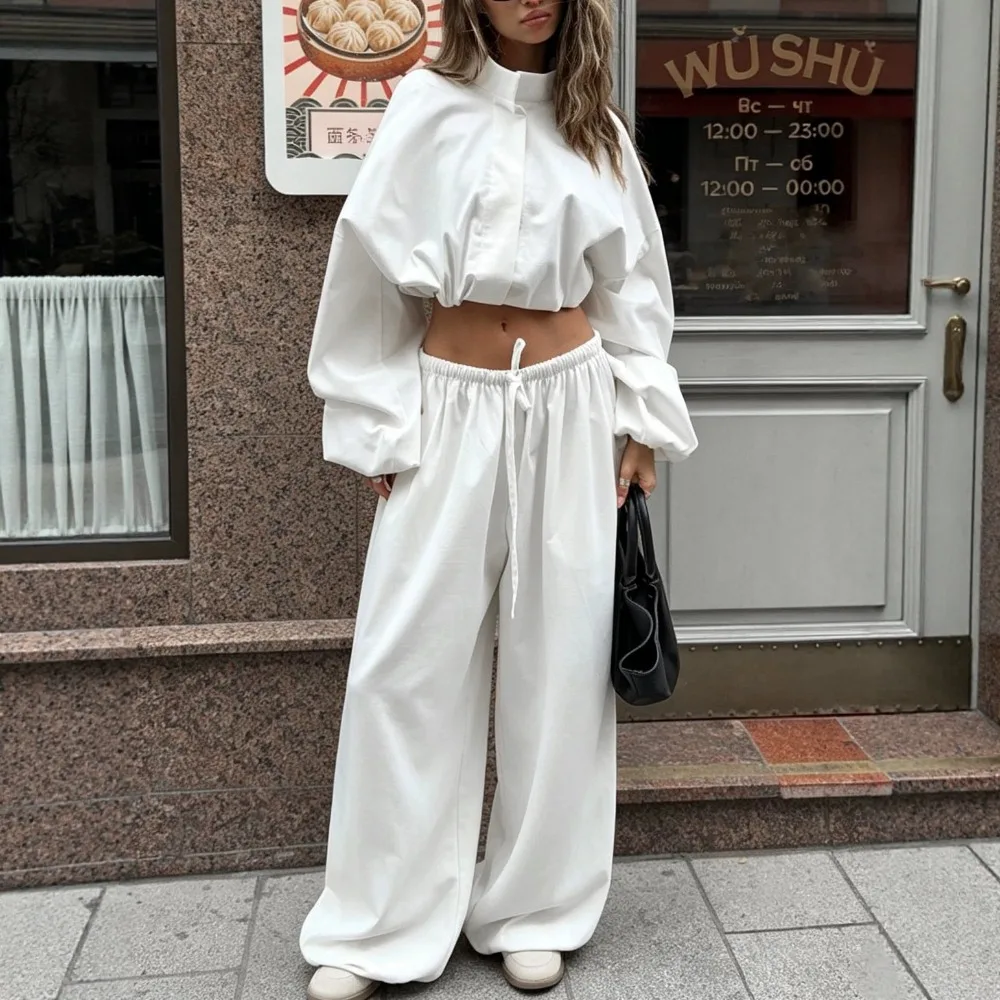 Trendy Windproof Warm Trench Sports Pants Set Autumn and Winter Women Street Outdoor Travel Warm Soft Loose Jacket Pants 2Pcs