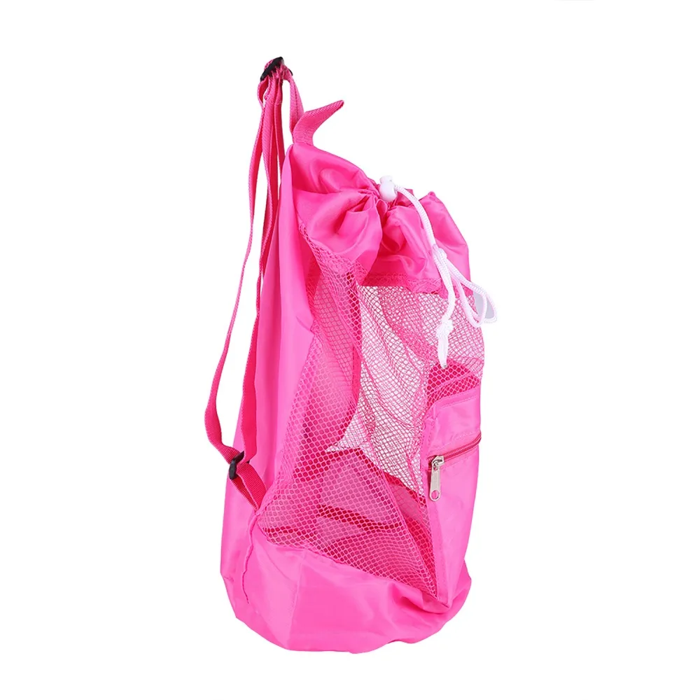 Portable Design Mesh Drawstring Backpack Large Mesh Drawstring Closure Beach Storage Bag Washable Material Polyester