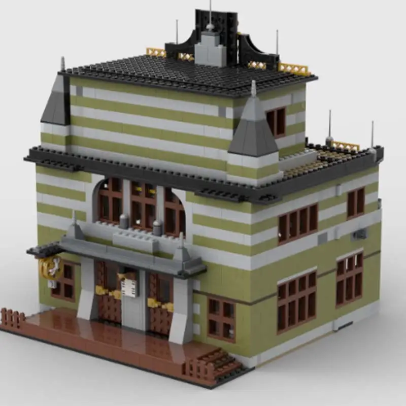 MOC-148766 De Groene Station Bouwstenen Stad Scène Architectuur Model DIY Creatieve Montage Bricks Speelgoed Kid's Puzzel Geschenken