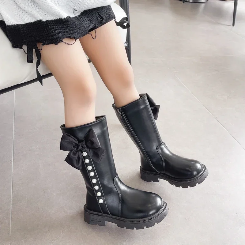 Knee Length cool shapes Children Shoes Kids Boots Autumn Winter Fashion High Top Student Shoes for Girls long boots with Bow