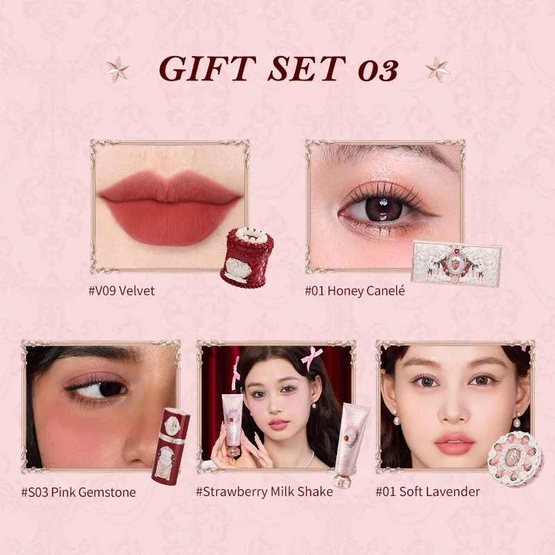 Flower Knows Strawberry Cupid Collection Makeup Gift Set Includes Cake Lip Cream+Liquid Blush+Make-up Palette+Scented Hand Cream