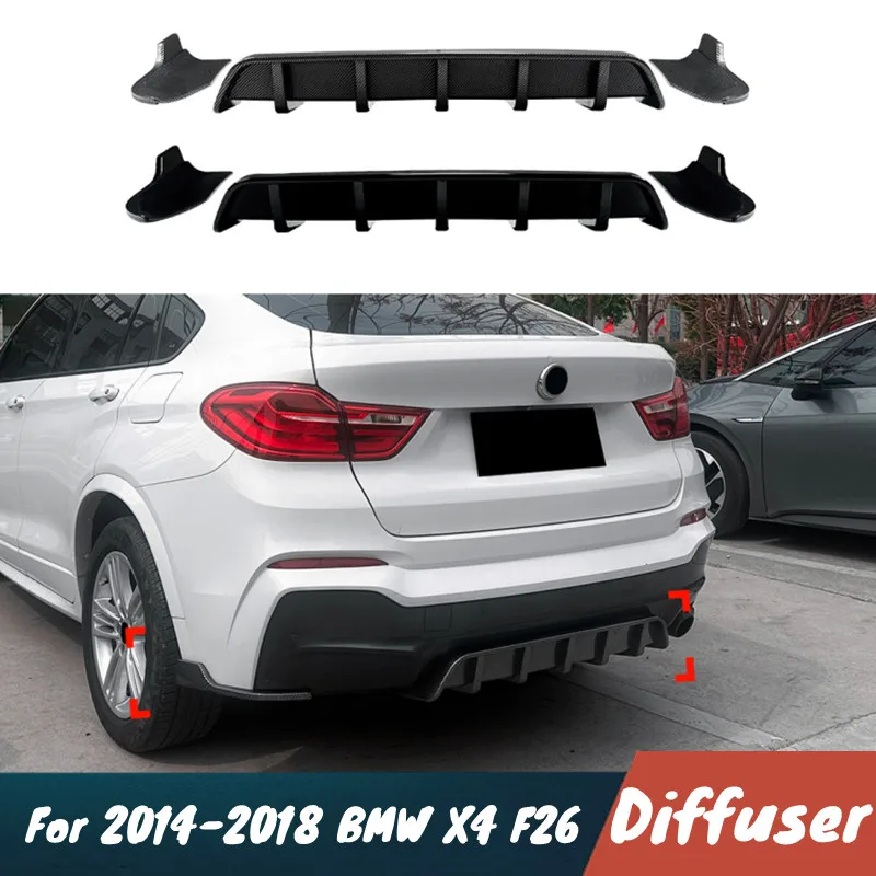 For BMW X4 F26 M Sport 2014-2018 PP MateriaI Rear Bumper Diffuser Spoiler Black Carbon Body Kit Car Tuning Accessories