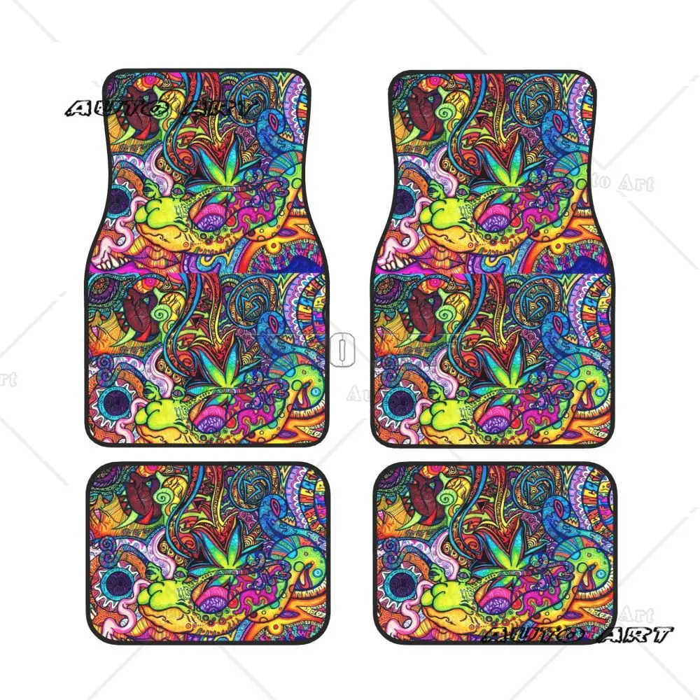 Abstract Bright Trippy Rainbow 4 PCS Car Mats Carpets Rugs Non-Slip Auto Foot Mats Universal Type Anti fouling foot pads  parts