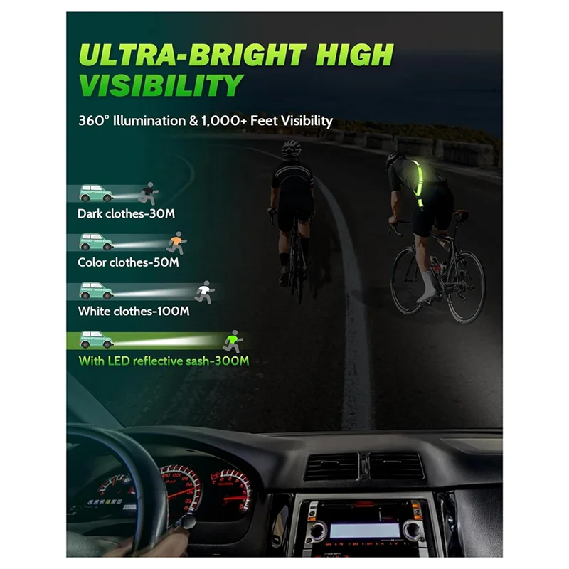NEW-LED Reflective Belt Sash With Phone Holder, High Visibility Reflective Running Gear Rechargeable Light Up Safety Lights