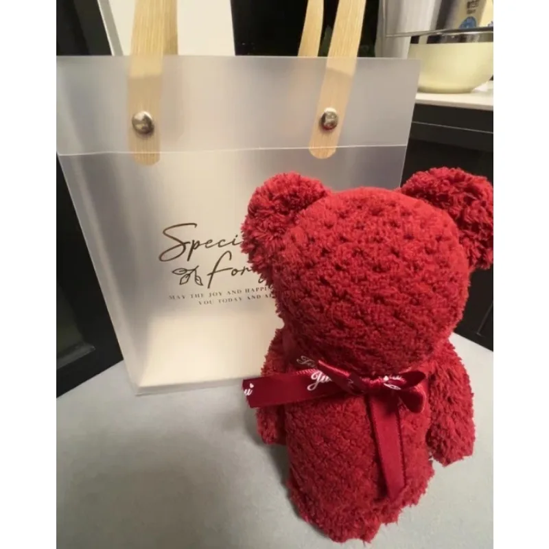 1pc Cartoon Cute Coral Velvet Bear Square Towel Birthday travel Souvenir Gift Soft Absorbent Household Washcloth 30 30cm