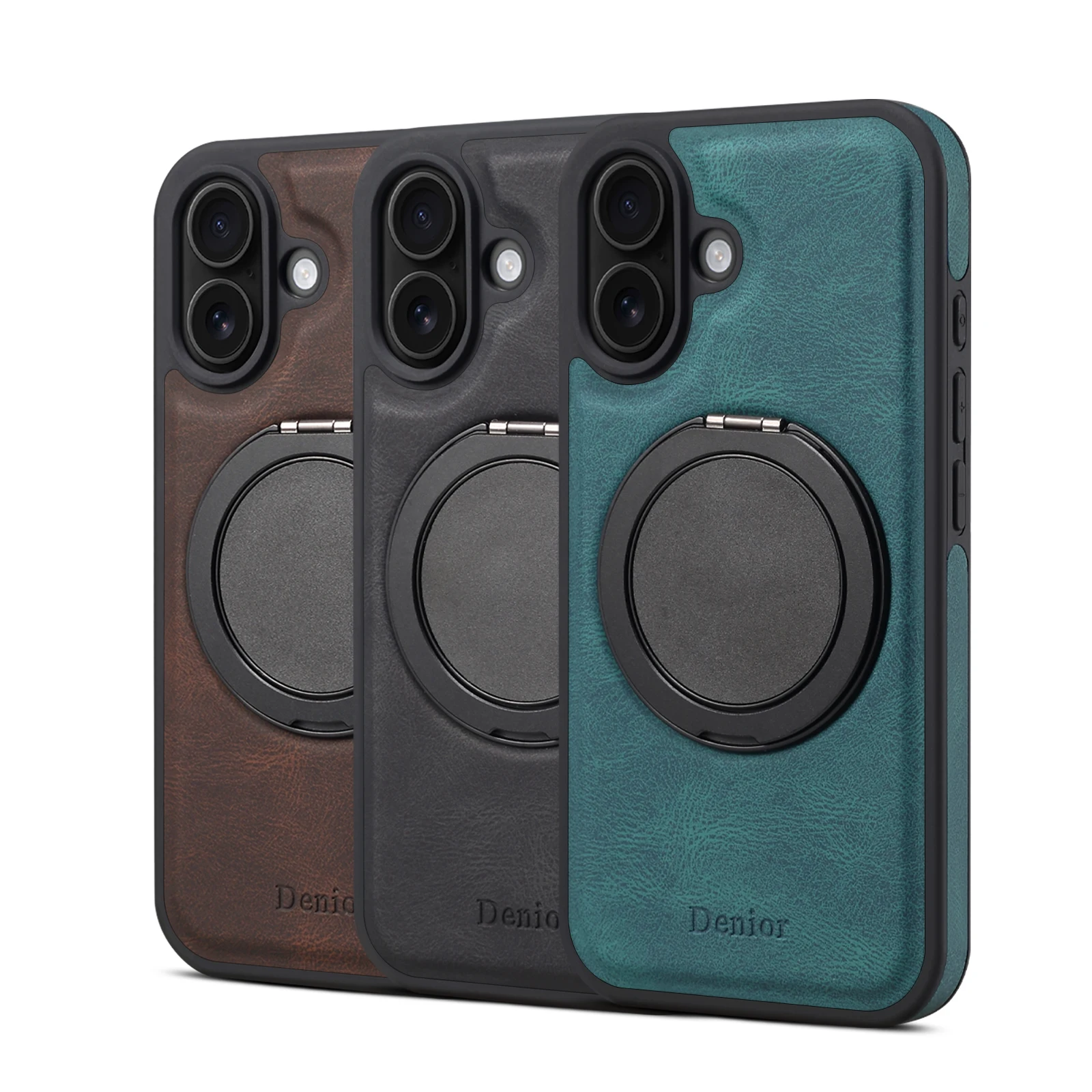 Handyhülle 360 ° Drehbarer Ständer mit Kunstleder-Ringverschluss für iPhone 18 Pro Max 17 Air 16 Plus 15 14 13 12 – Detail 1