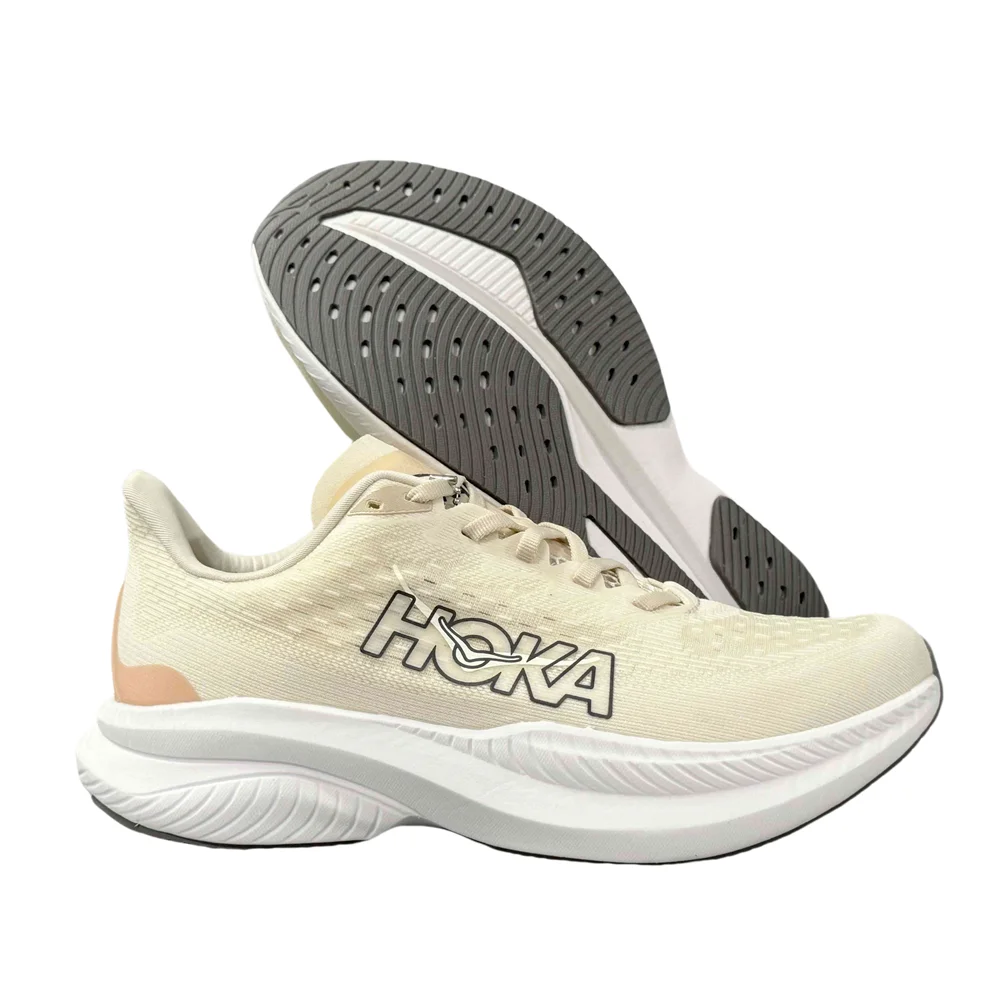 HOKA ONE ONE MACH 6 Women and Men Eggnog Colour Wear-resistant Breathable Lightweight Fabric Running Shoes 1147834-EGV