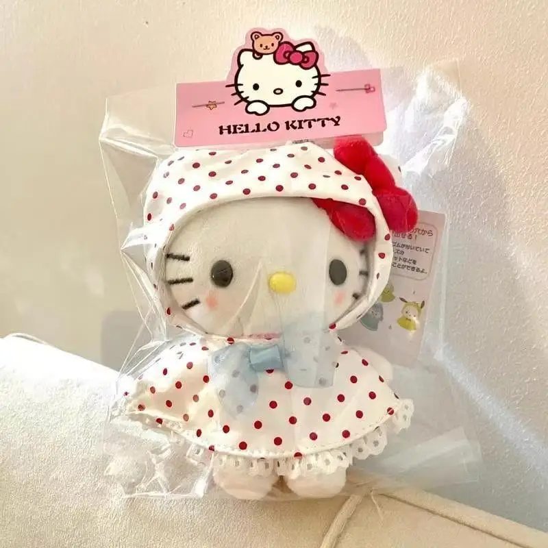 Sanrio Hello Kitty Cross-Dressing Red Polka Dot Hooded Cloak Plush Keychain Toy Ornament Desktop Trinket Car Key Pendant Gift
