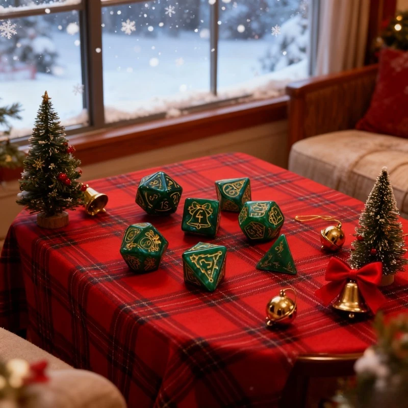 

Набор рождественских тематических кубиков с узором снеговика и дерева, праздничные кубики с номерами из 7 предметов для DND и праздничных настольных игр