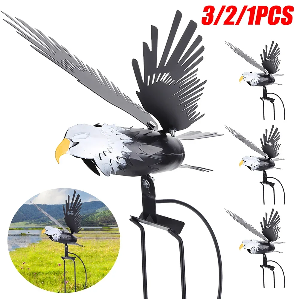 Magic Metal Windmill Garden Pinwheel Garden Stake Eagle Anti-bird Windmill Scarecrow Owl Scarecrow Birds Sculptures Lawn Decor