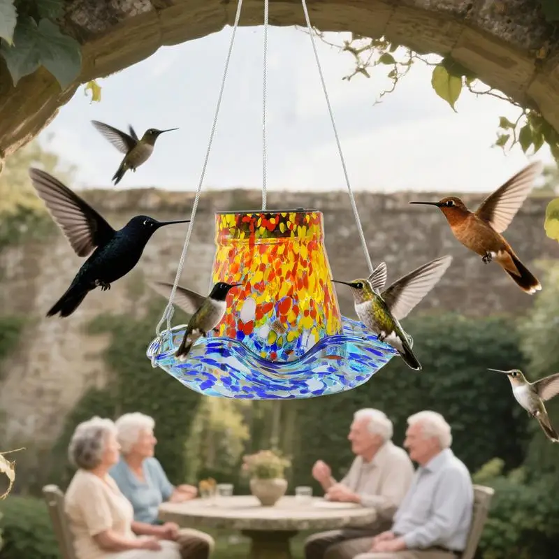 

Hummingbird Bird Feeder Outdoor Solar Glass Hummingbird Feeder Feeding Supplies Stain Glass Solar Decorations Garden Decor Lawn