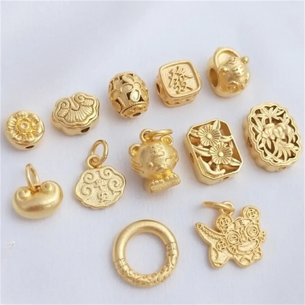 Sand Gold Ruyi Transfer Beads Across Beads Tiger Head Qiankun Circle Pendant Handmade DIY Knitted Rope Beaded Jewelry Accessorie