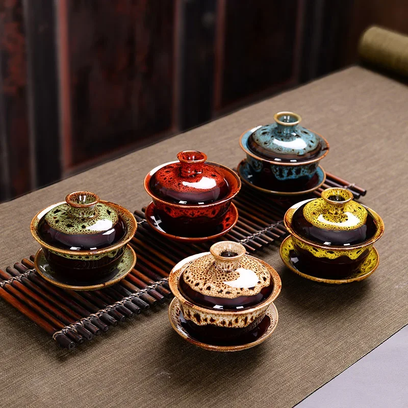 Chinese Gaiwan Tea Set fish Kung Fu Tea Tureen Kiln change Gai wan multicolor Teaware Sancai Tea Cup travel Beautiful kettle
