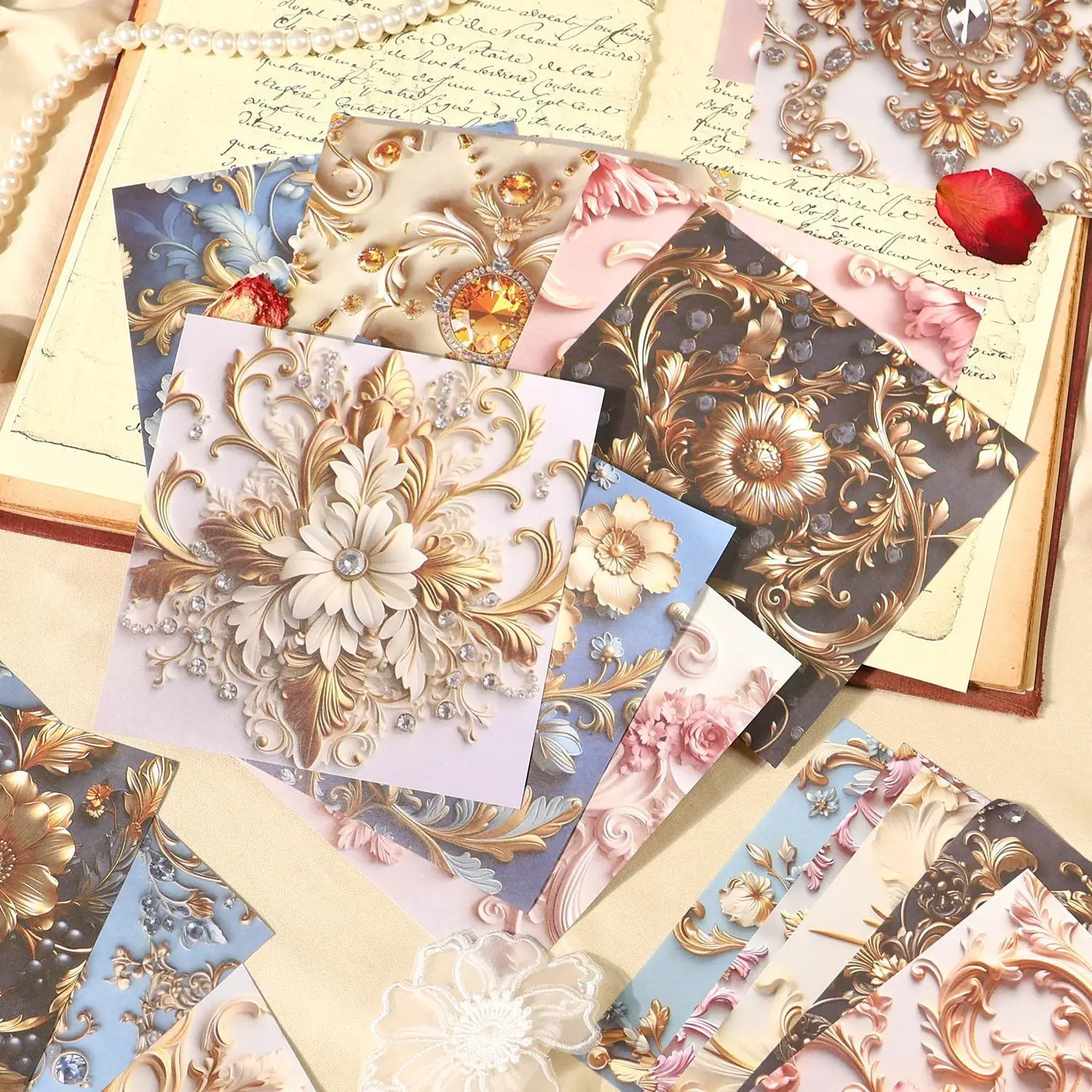 15Sheets Elegant Baroque Series Material Paper Retro Patterned Handbook Collage Cards Background Paper Diy Junk Journal Planner