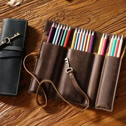 Leer Potlood Wrap Bag Handgemaakte Pen Zak Multifunctionele Potlood Roll Bag Pennenhouder Voor Student Kunstenaars Schrijvers