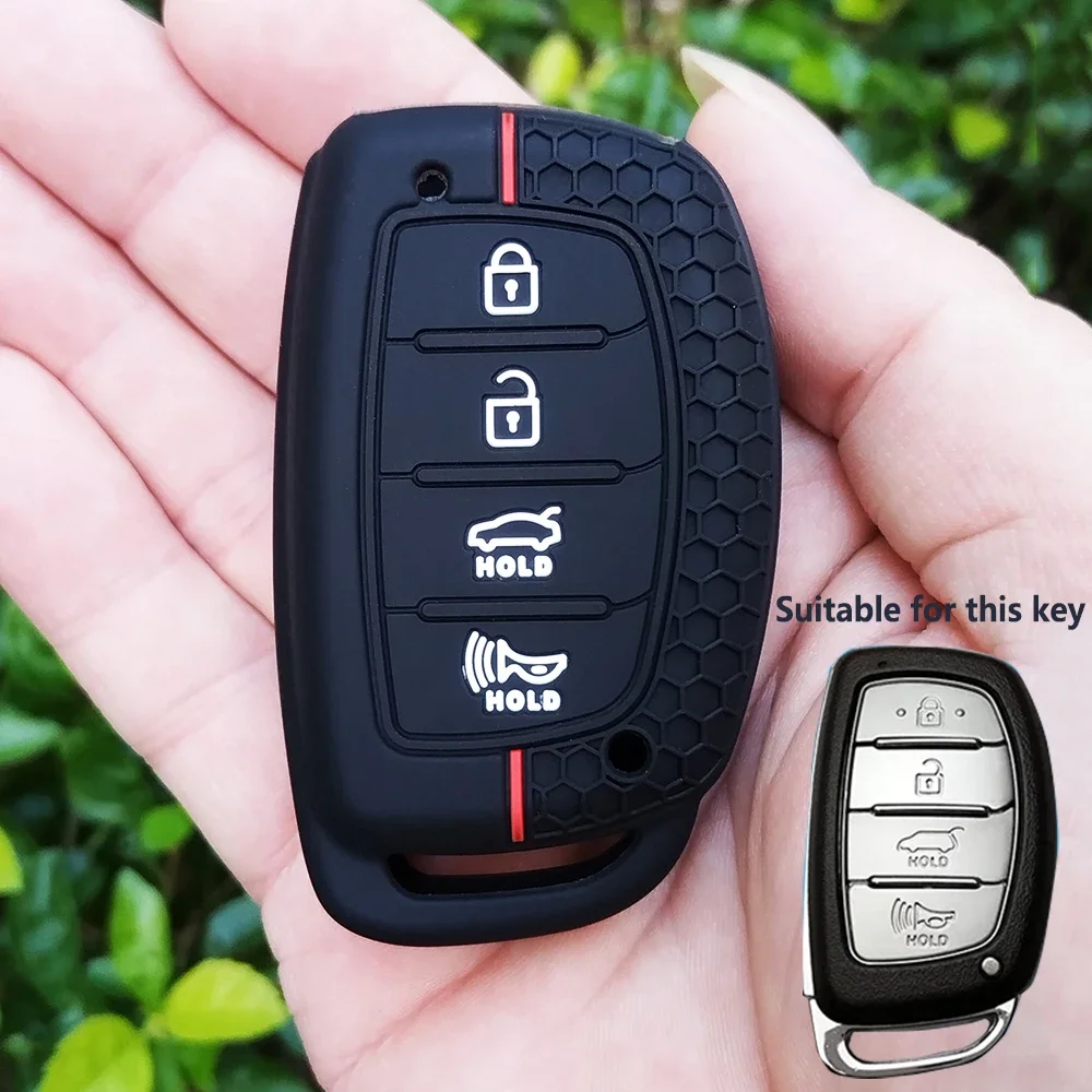 4 Button Silicone Car Key Case Cover for Hyundai Avante Sonata Santa Fe 2015 2017 2018 Tucson 2017 2018 Elantra Azera 2018 Creta