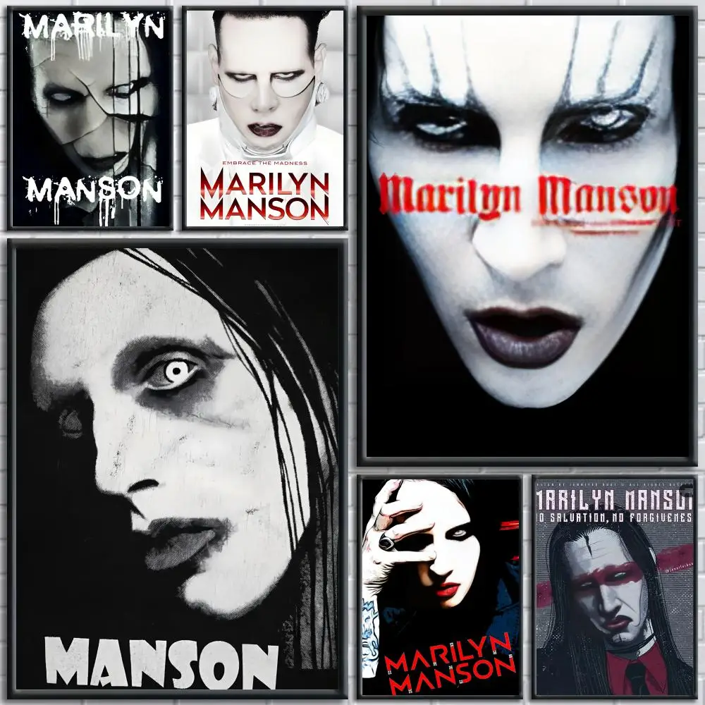 

Singer M--marilyn Manson Painting Calligraphy Premium Cotton Linen Canvas Posters Wall Art for Living Room Aesthetic Decoration
